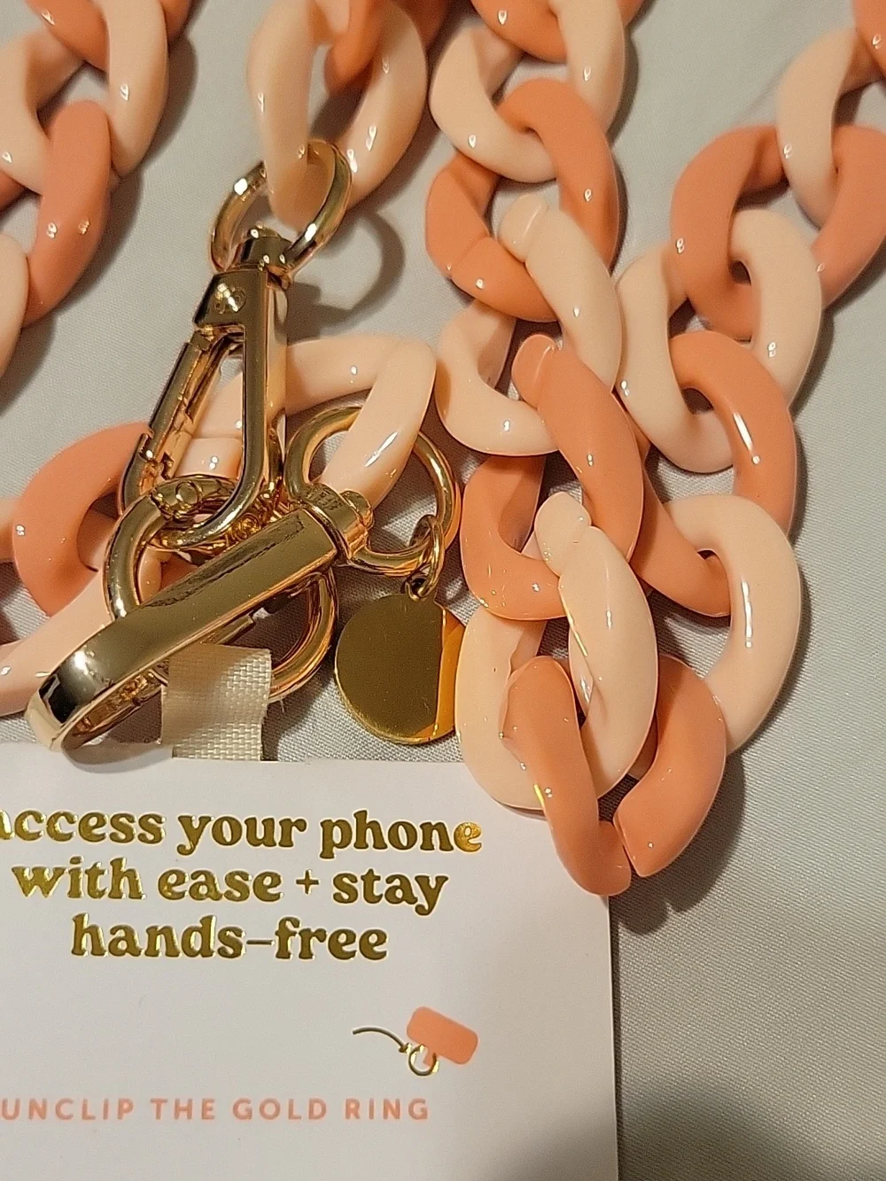 Crossbody chain phone holder - Peach & Light Peach. 27 Inches